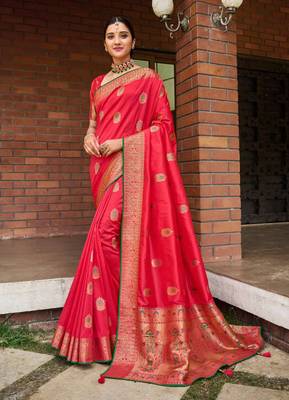 Red woven silk saree with blouse 1