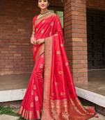 Red woven silk saree with blouse