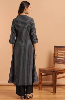 Janasya Black woven cotton ethnic kurtis 4