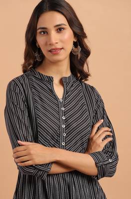 Janasya Black woven cotton ethnic kurtis 5