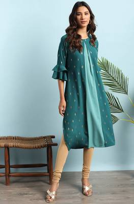 Green printed crepe ethnic kurtis 2