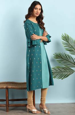 Green printed crepe ethnic kurtis 3