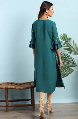Green printed crepe ethnic kurtis 4