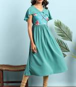 Janasya Green printed crepe ethnic kurtis