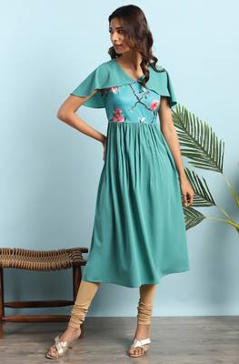 Janasya Green printed crepe ethnic kurtis 2