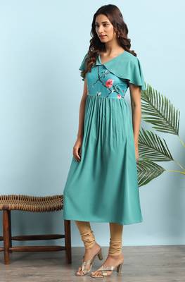 Janasya Green printed crepe ethnic kurtis 3
