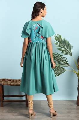 Janasya Green printed crepe ethnic kurtis 4