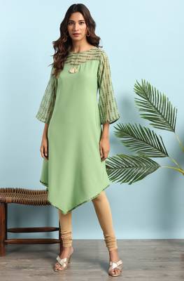 Light green printed crepe ethnic kurtis 1