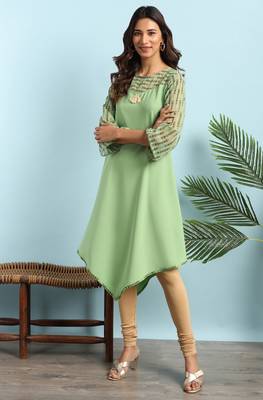 Light green printed crepe ethnic kurtis 2