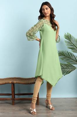 Light green printed crepe ethnic kurtis 3