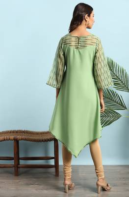 Light green printed crepe ethnic kurtis 4