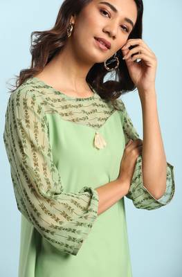 Light green printed crepe ethnic kurtis 5
