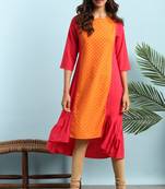 Orange printed crepe ethnic kurtis