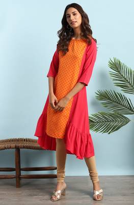 Orange printed crepe ethnic kurtis 2