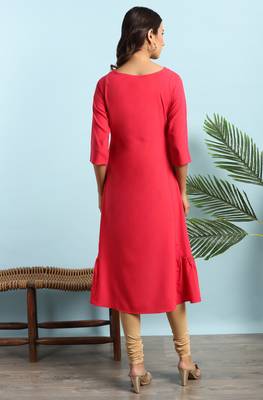 Orange printed crepe ethnic kurtis 4