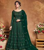 Dark-green embroidered net salwar