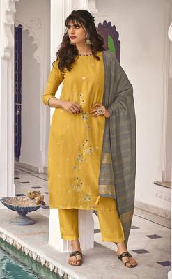Yellow embroidered pure viscose salwar 1