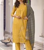 Yellow embroidered pure viscose salwar