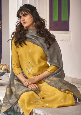 Yellow embroidered pure viscose salwar 2