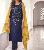 Blue embroidered pure viscose salwar