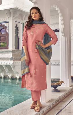 Peach embroidered pure viscose salwar 1