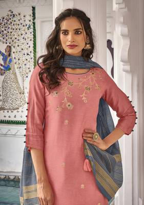 Peach embroidered pure viscose salwar 2