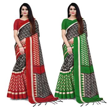 Multicolor Printed Silk Blend Saree With Blouse 1