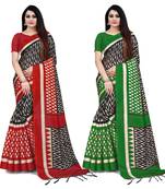 Multicolor Printed Silk Blend Saree With Blouse