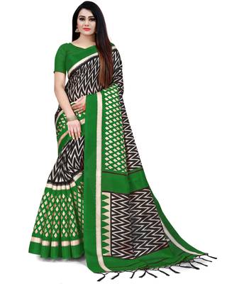 Multicolor Printed Silk Blend Saree With Blouse 4
