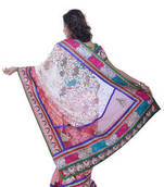 pink and offwhite machine and hand work,hand butta  fancy fabric net saree with blouse