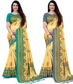 Multicolor printed art silk saree with blouse
