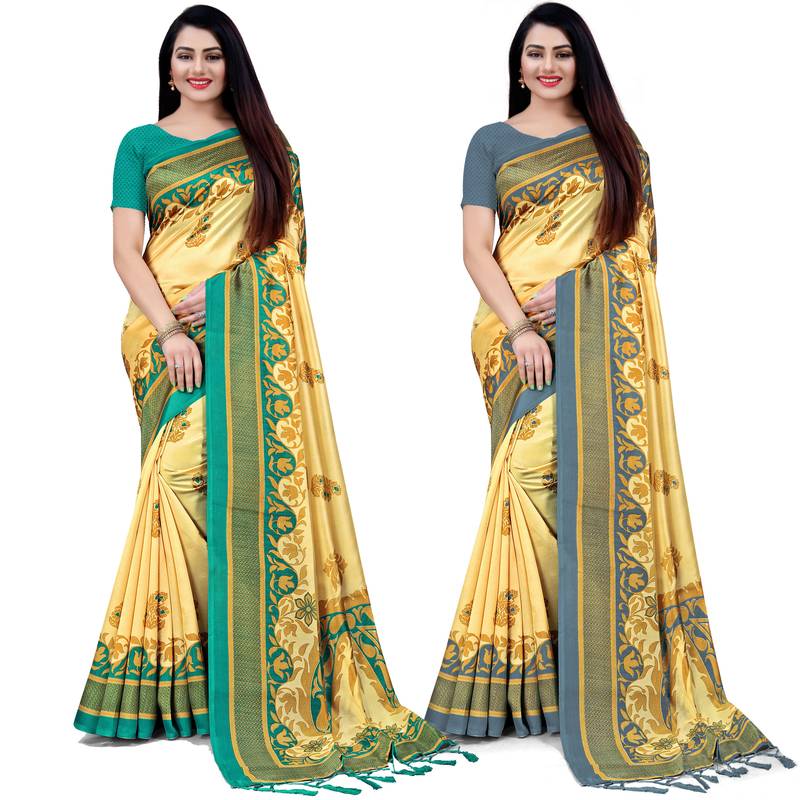 Multicolor printed art silk saree with blouse