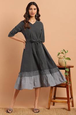 Black woven cotton party wear kurtis 1