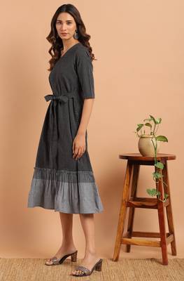 Black woven cotton party wear kurtis 2