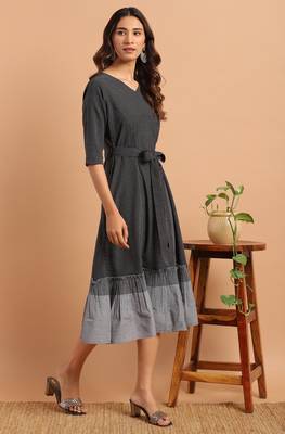 Black woven cotton party wear kurtis 3