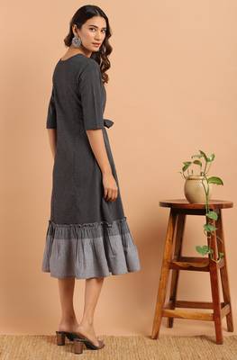 Black woven cotton party wear kurtis 4