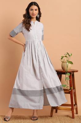Janasya White woven cotton party wear kurtis 1