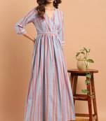 Janasya Blue woven cotton party wear kurtis