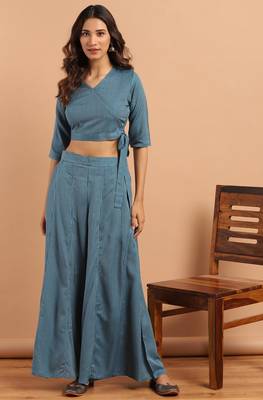 Janasya Teal woven rayon salwar 1