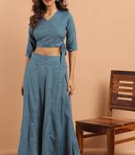 Janasya Teal woven rayon salwar