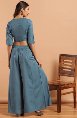 Janasya Teal woven rayon salwar 2
