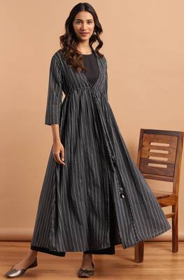 Janasya Black woven cotton salwar 1