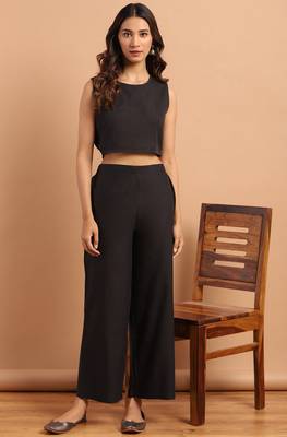 Janasya Black woven cotton salwar 2