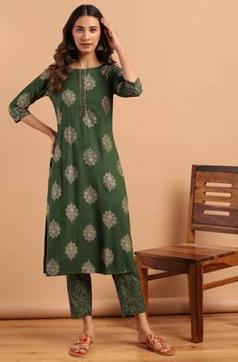 Janasya Green printed rayon salwar 1