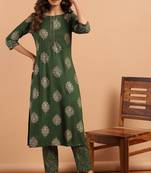 Janasya Green printed rayon salwar