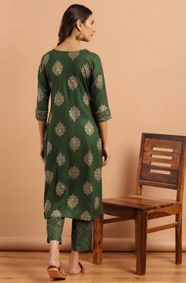 Janasya Green printed rayon salwar 2