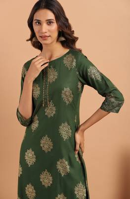 Janasya Green printed rayon salwar 3