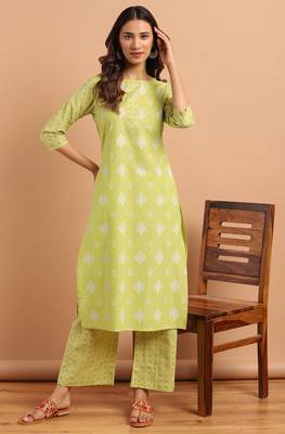 Janasya Green printed cotton salwar 1