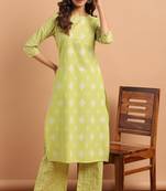 Janasya Green printed cotton salwar