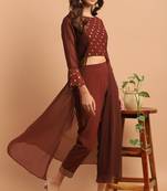 Brown printed georgette salwar
